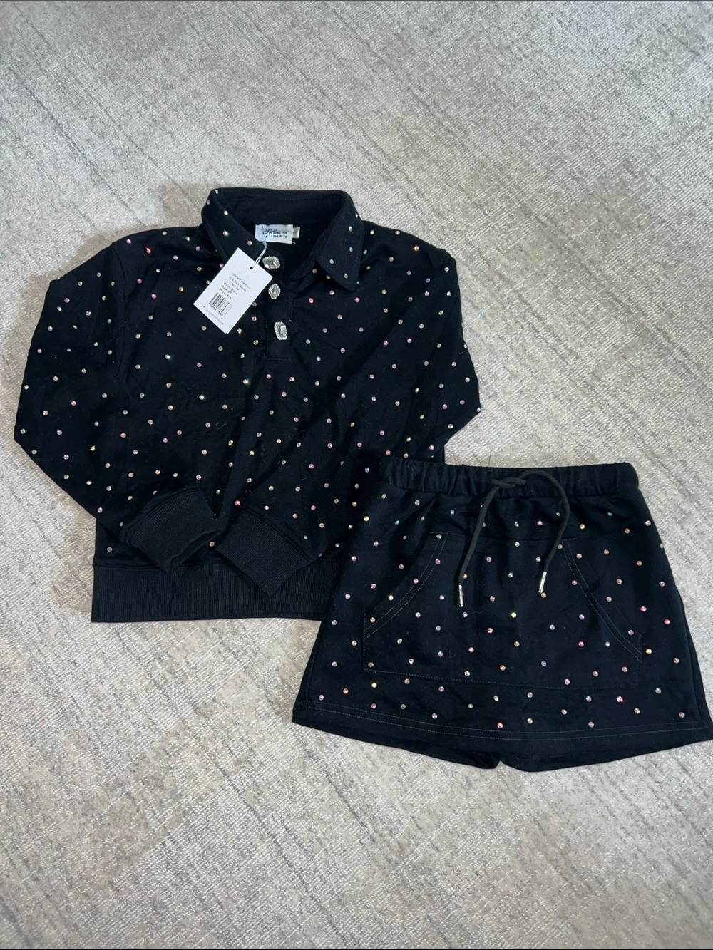Lola & The Boys - Black Embellished Two-Piece Sweatshirt & Skort Set